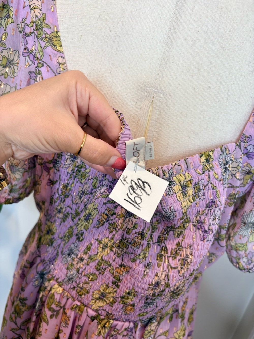 LOFT Floral Clip Knotted Balloon Sleeve Midi Dress - Picture 5 of 11